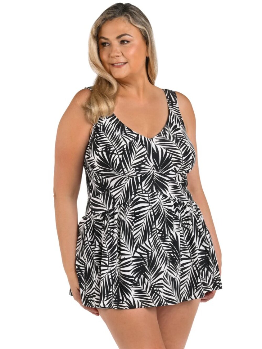 NWT Maxine of Hollywood Palm Retreat Empire Swim Dress One Piece Plus Size Black - Picture 3 of 13